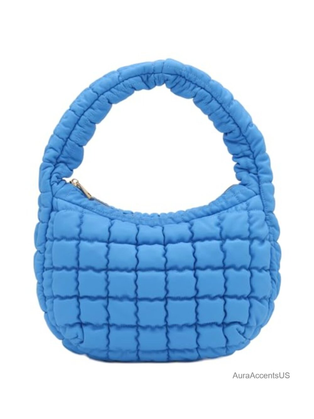 Quilted PU Leather Puffer Hobo Shoulder Bag with Gold Hardware